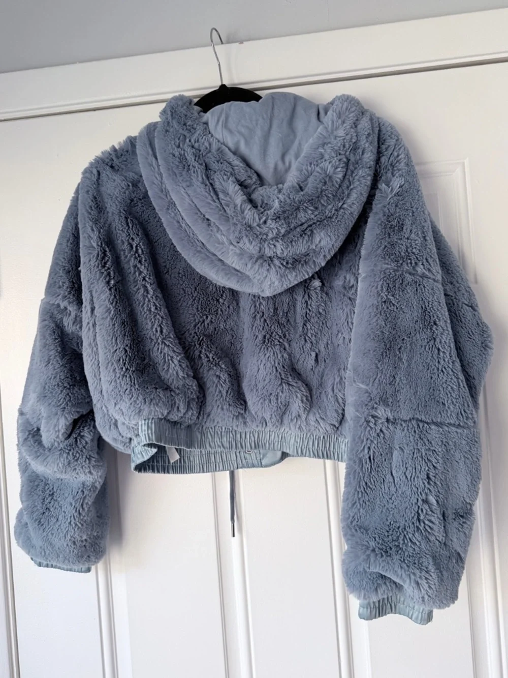 Free people size xs Love It Soft Hoodie Bomber Jacket Blue Grey Faux Fur - Picture 3 of 5